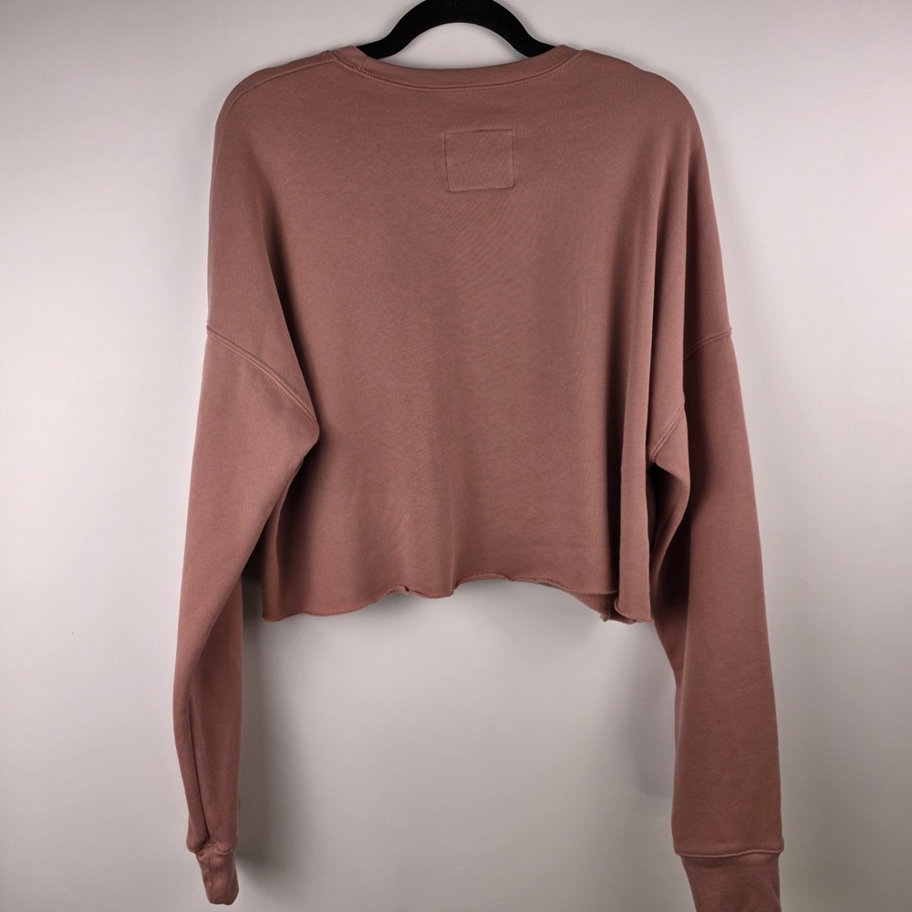 B'Hood Brotherhood Cropped Sweatshirt Women's Size L Raw Hem Crewneck Rose Mauve - Picture 3 of 6